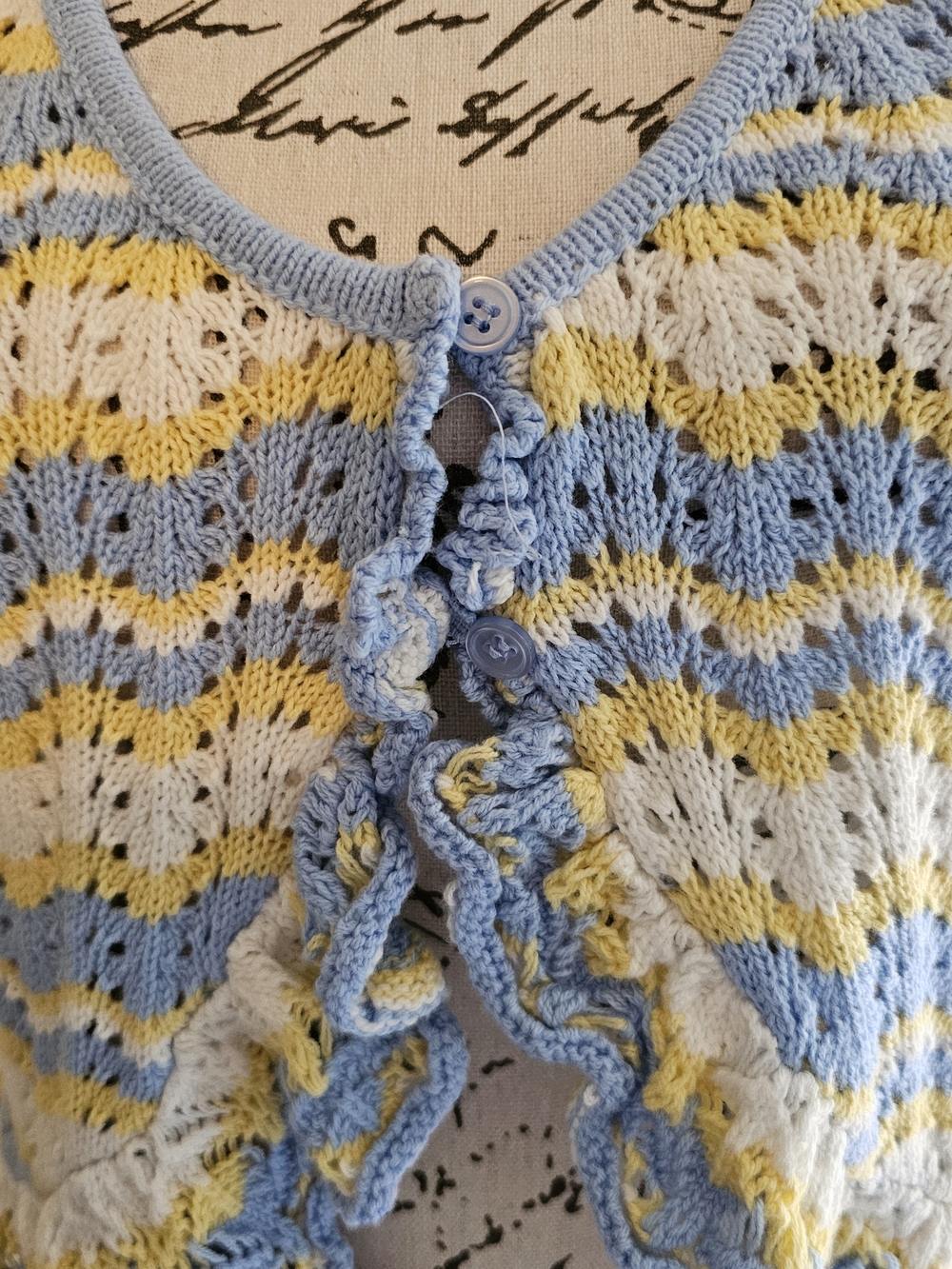 NWT Womens Crochete Skort Set Blue/yellow/White Stripe Soft Cotton Blens Size M